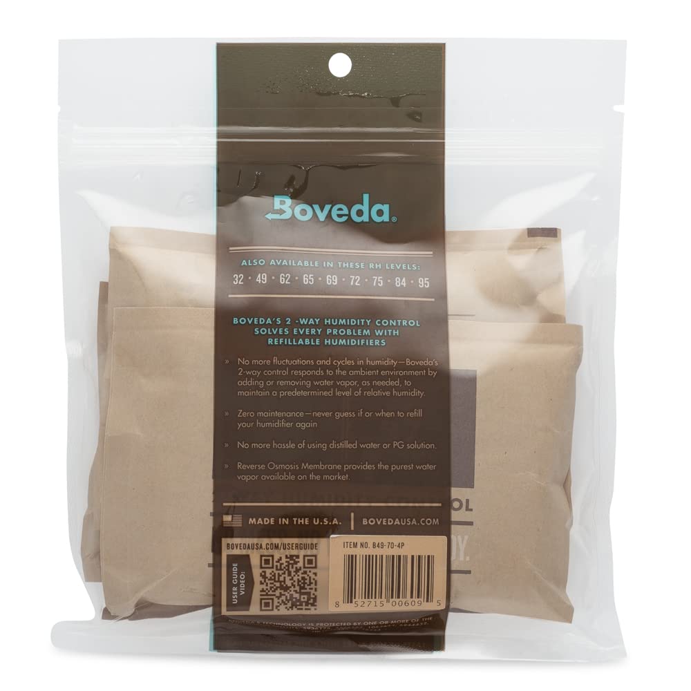 Boveda 49% Two-Way Humidity Control Packs for Music Instruments – 4 Pack – Standard Size – Prevents Warping & Cracking for Wooden Instruments– Humidifier Packs for Instrument Cases – Resealable Bag