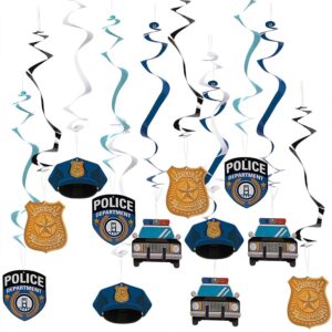 12 pieces police party hanging swirls - police party decorations - birthday party police - police graduation party supplies - police theme party - kids police decor - police baby shower decorations