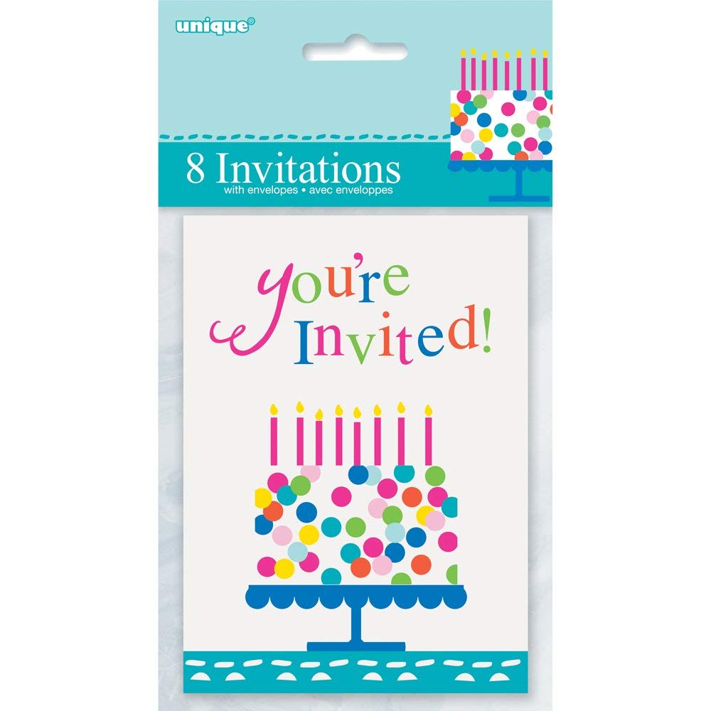 Unique Confetti Cake Birthday Party Invitations, 5.5" x 4", Multicolor