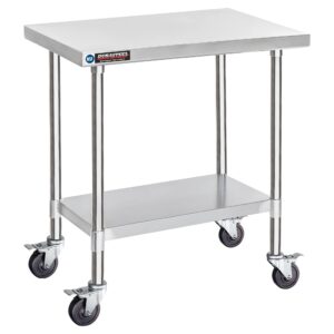 durasteel food prep stainless steel table - 30 x 36 inch metal table cart - commercial workbench with caster wheel - nsf certified - for restaurant, warehouse, home, kitchen, garage