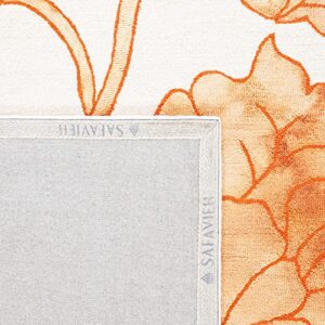 SAFAVIEH Dip Dye Collection 2' x 3' Ivory / Orange DDY683A Handmade Floral Watercolor Premium Wool Accent Rug