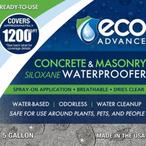 Eco Advance Concrete/Masonry Siloxane Odorless Spray-On Application Waterproofer, Safe for Use Around Plants, Pets, and People, 5 Gallon