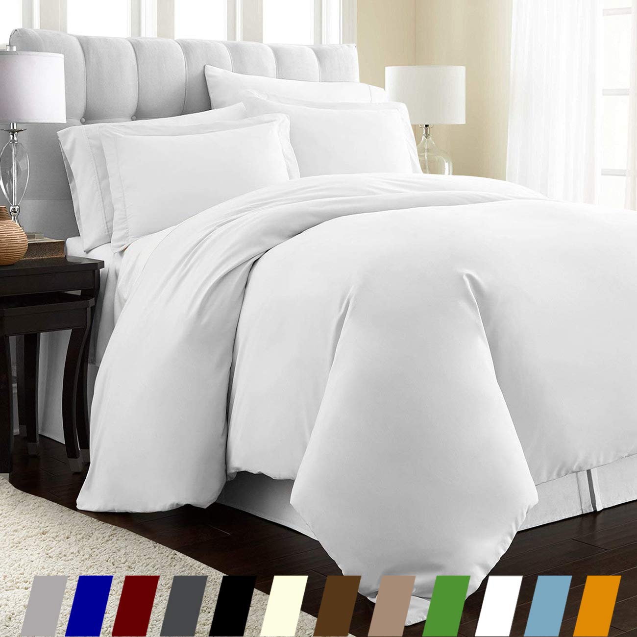 LINEN SOUQ Genuine Premium Egyptian cotton 600 Thread Count, Made In Italy - Italian Finish WHITE 3-Piece Duvet Set ( Duvet Cover & 2 Pillow Shams), Single Ply, Solid TWIN