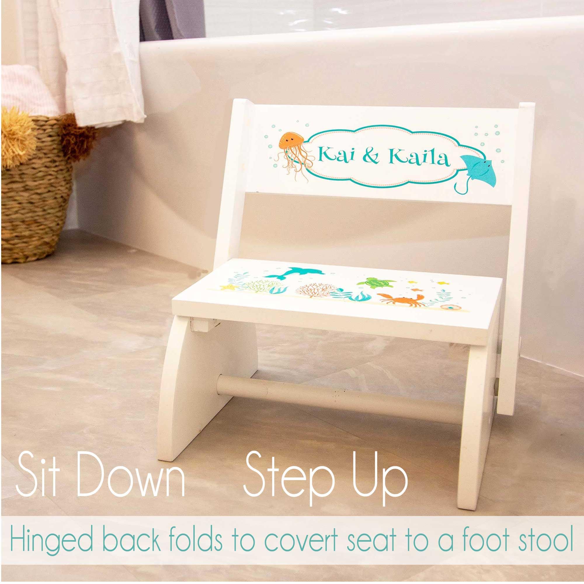 My Bambino Personalized White Girls Step Stool Bench Seat