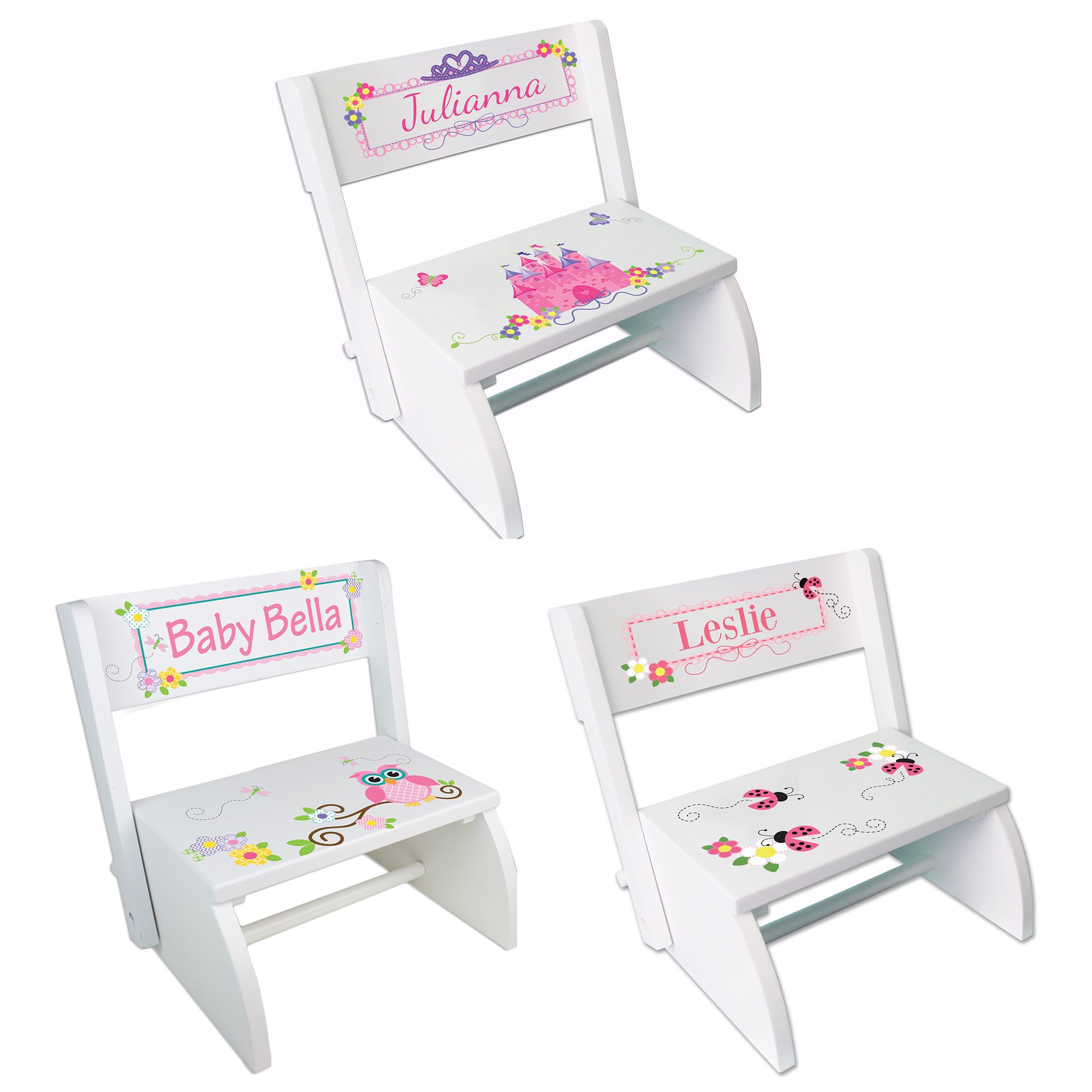 My Bambino Personalized White Girls Step Stool Bench Seat