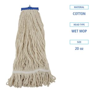 Boardwalk UNS 824C BWK824C Mop Head, Lie-Flat Head, Cotton Fiber, 24 oz, White (Pack of 12)