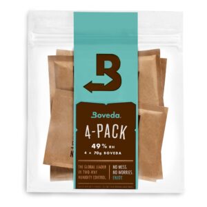 boveda 49% two-way humidity control packs for music instruments – 4 pack – standard size – prevents warping & cracking for wooden instruments– humidifier packs for instrument cases – resealable bag