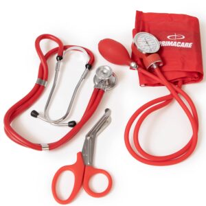 Primacare KB-9181 Professional Series Blood Pressure kit with Sprague Rappaport Stethoscope, Fanny Pack Aneroid Combo for Medical Emergencies and First Aid Purposes, Red, 8x2x6 inches