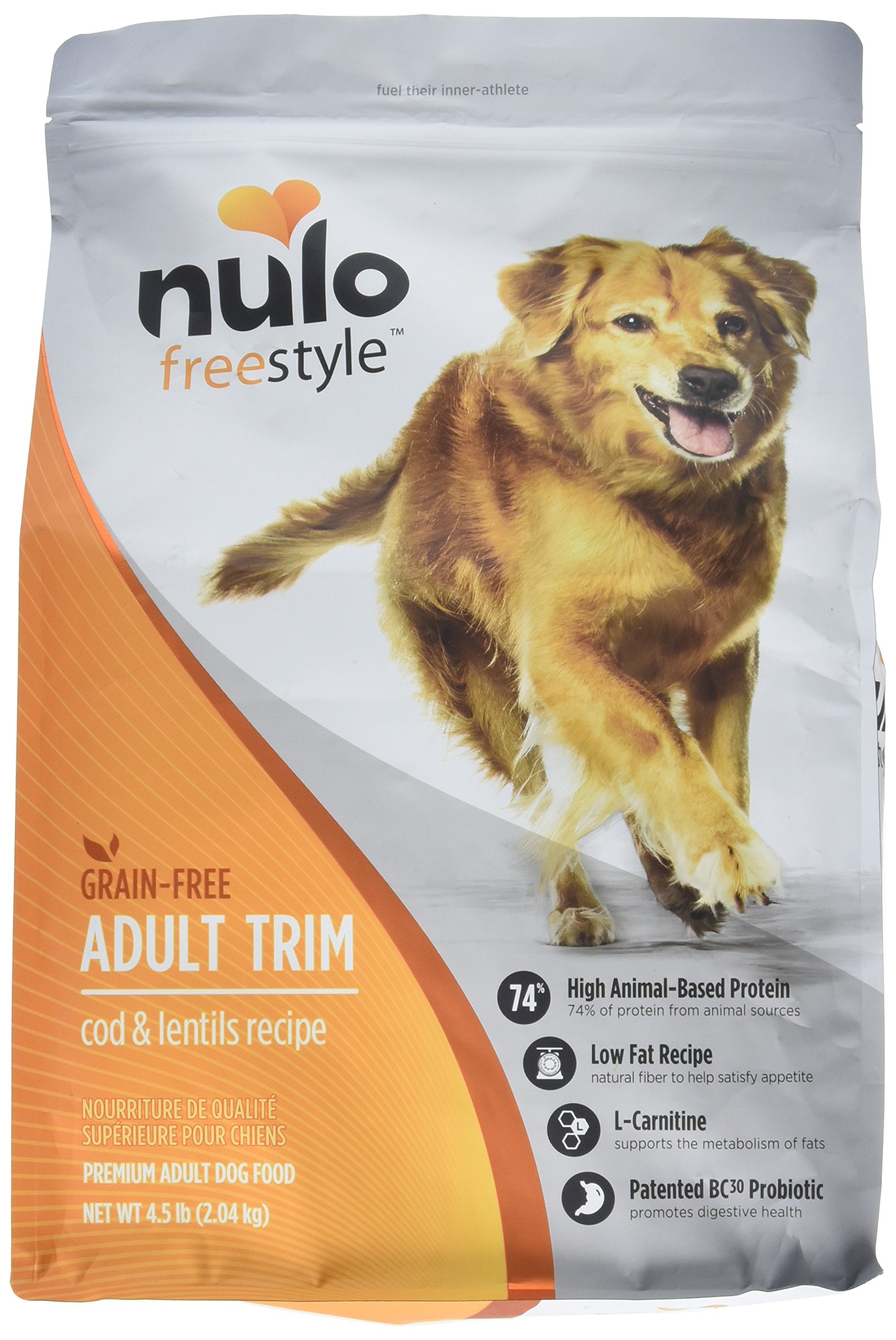 Nulo Adult Trim Grain Free Healthy Weight Dry Dog Food With Bc30 Probiotic (Cod And Lentils Recipe, 4.5Lb Bag)