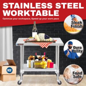 DuraSteel Food Prep Stainless Steel Table - 30 x 36 Inch Metal Table Cart - Commercial Workbench with Caster Wheel - NSF Certified - For Restaurant, Warehouse, Home, Kitchen, Garage