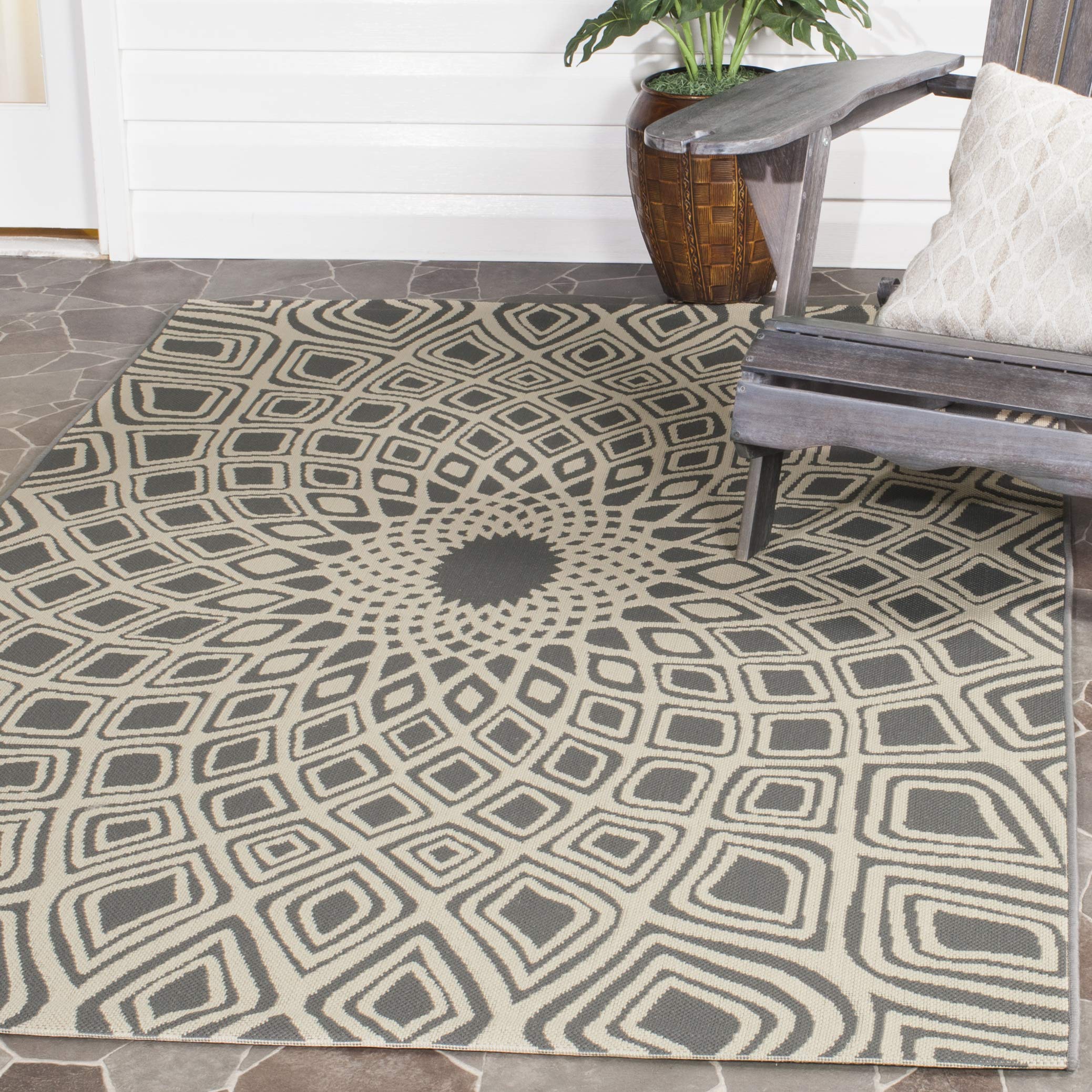 SAFAVIEH Courtyard Collection Area Rug - 9' x 12', Anthracite & Beige, Non-Shedding & Easy Care, Indoor/Outdoor & Washable-Ideal for Patio, Backyard, Mudroom (CY6616-23621)