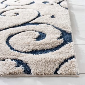 SAFAVIEH Florida Shag Collection Accent Rug - 2'3" x 4', Cream & Blue, Scroll Design, Non-Shedding & Easy Care, 1.2-inch Thick Ideal for High Traffic Areas in Foyer, Living Room, Bedroom (SG455-1165)