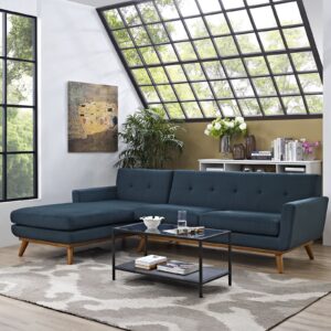 modway engage mid-century modern upholstered fabric left-facing sectional sofa in azure