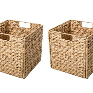 Foldable Hyacinth Storage Basket with Iron Wire Frame By Trademark Innovations (Set of 2) Natural