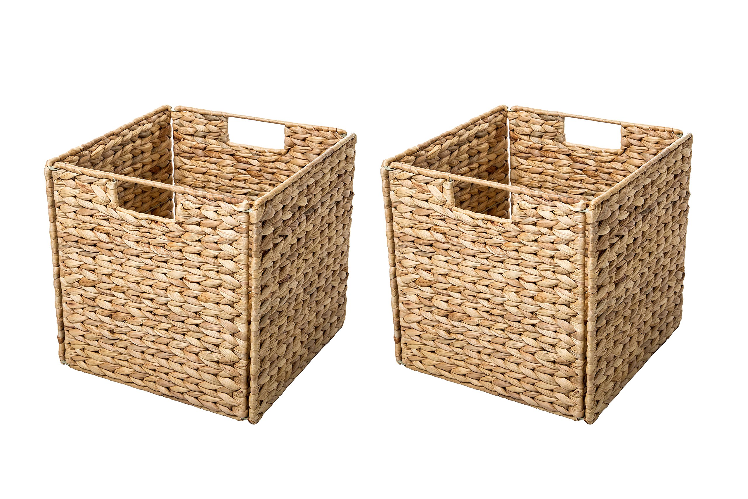 Foldable Hyacinth Storage Basket with Iron Wire Frame By Trademark Innovations (Set of 2) Natural