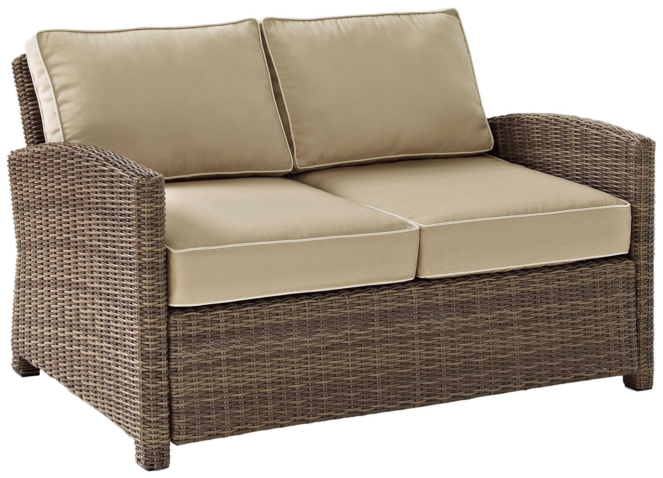 Crosley Furniture Bradenton 5-Piece Outdoor Loveseat Patio Furniture Set, Wicker Conversation Sets for Porch, Brown with Sand Cushions