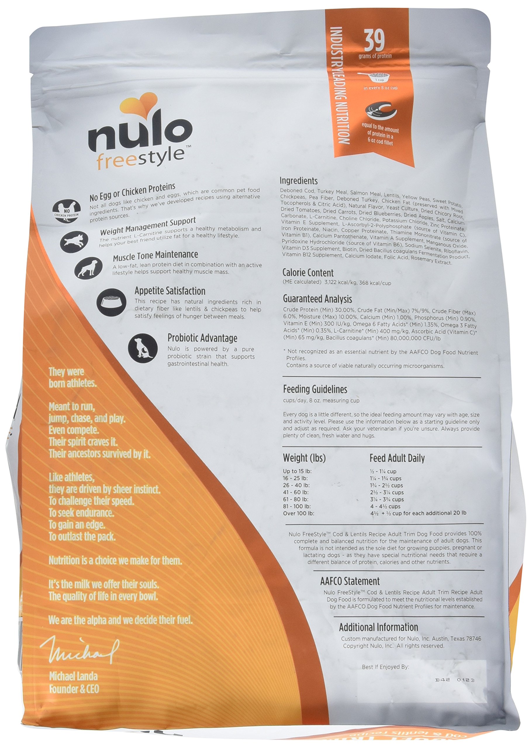 Nulo Adult Trim Grain Free Healthy Weight Dry Dog Food With Bc30 Probiotic (Cod And Lentils Recipe, 4.5Lb Bag)