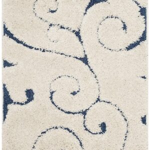 SAFAVIEH Florida Shag Collection Accent Rug - 2'3" x 4', Cream & Blue, Scroll Design, Non-Shedding & Easy Care, 1.2-inch Thick Ideal for High Traffic Areas in Foyer, Living Room, Bedroom (SG455-1165)