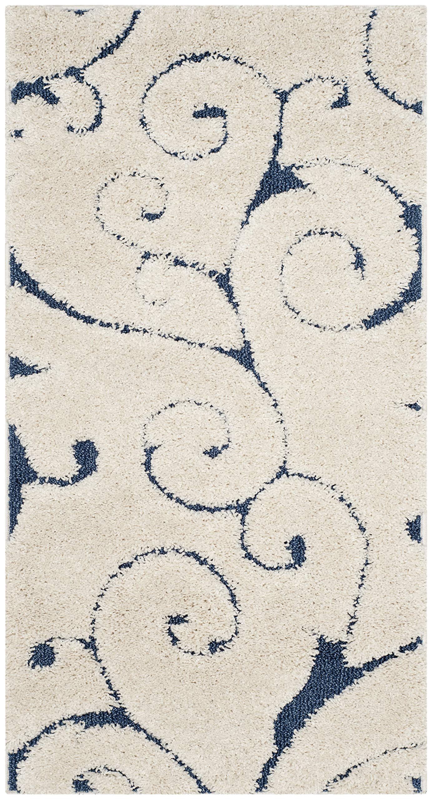 SAFAVIEH Florida Shag Collection Accent Rug - 2'3" x 4', Cream & Blue, Scroll Design, Non-Shedding & Easy Care, 1.2-inch Thick Ideal for High Traffic Areas in Foyer, Living Room, Bedroom (SG455-1165)