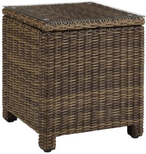 crosley furniture bradenton all weather rattan wicker outdoor side table for patio, deck, porch, brown