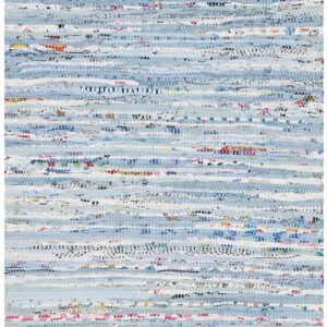 SAFAVIEH Rag Rug Collection Accent Rug - 2' x 3', Light Blue & Multi, Handmade Boho Stripe Cotton, Ideal for High Traffic Areas in Entryway, Living Room, Bedroom (RAR125A)