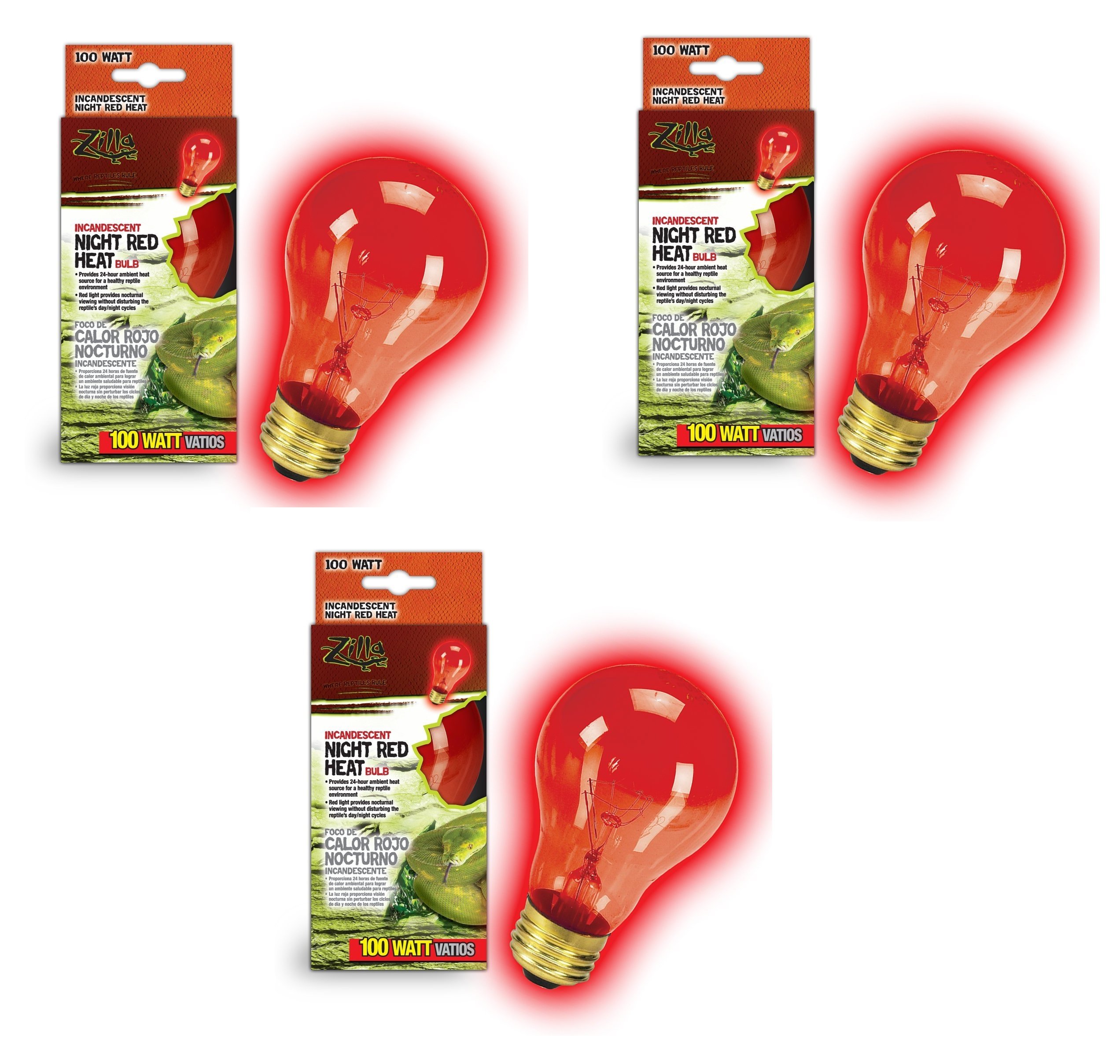 Zilla Night Red Incandescent Heat Bulb, 100-Watt (3 Pack)