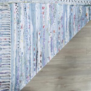 SAFAVIEH Rag Rug Collection Accent Rug - 2' x 3', Light Blue & Multi, Handmade Boho Stripe Cotton, Ideal for High Traffic Areas in Entryway, Living Room, Bedroom (RAR125A)