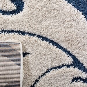 SAFAVIEH Florida Shag Collection Accent Rug - 2'3" x 4', Cream & Blue, Scroll Design, Non-Shedding & Easy Care, 1.2-inch Thick Ideal for High Traffic Areas in Foyer, Living Room, Bedroom (SG455-1165)