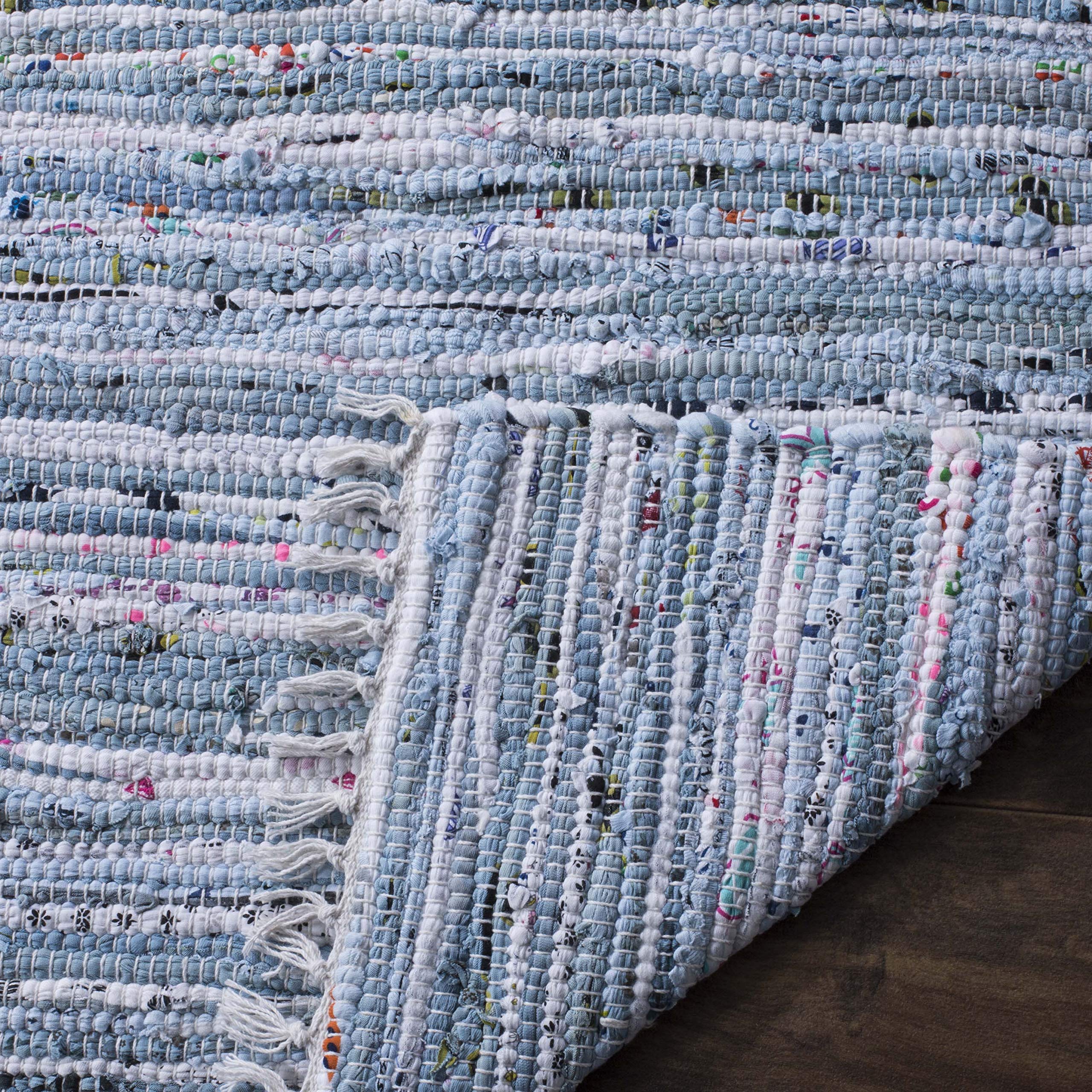 SAFAVIEH Rag Rug Collection Accent Rug - 2' x 3', Light Blue & Multi, Handmade Boho Stripe Cotton, Ideal for High Traffic Areas in Entryway, Living Room, Bedroom (RAR125A)