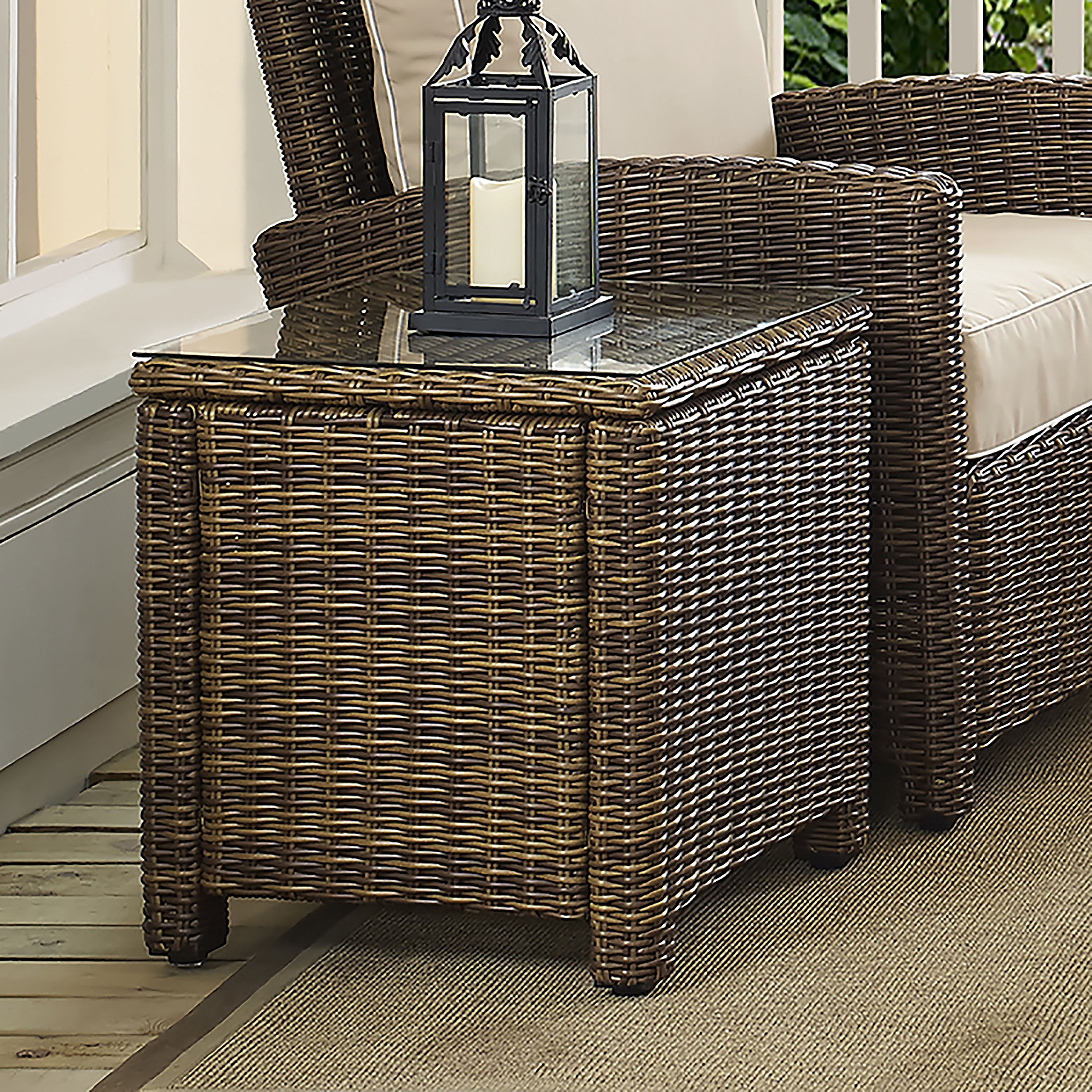 Crosley Furniture Bradenton All Weather Rattan Wicker Outdoor Side Table for Patio, Deck, Porch, Brown