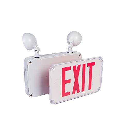 Morris 73456 LED Wet Location Combo Exit Sign and Emergency Light, Red Legend, White by Morris