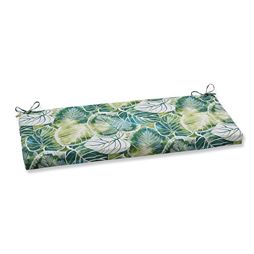 Pillow Perfect Tropic Floral Indoor/Outdoor Sofa Setee Bench Swing Cushion with Ties, Weather, and Fade Resistant, 18" x 45", Green/Ivory Key Cove, 1 Count