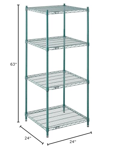 Nexel Poly-Green Adjustable Wire Shelving Unit, 4 Tier, Heavy Duty Commerical Storage Organizer Wire Rack, 24" x 24" x 63", Green