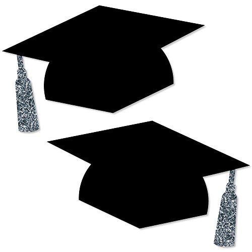 Big Dot of Happiness Silver Graduation Hat Decorations - DIY Large Party Essentials - 20 Count