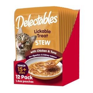 "hartz delectables stew senior lickable wet cat treats, chicken & tuna 1.4 ounce (pack of 12)"