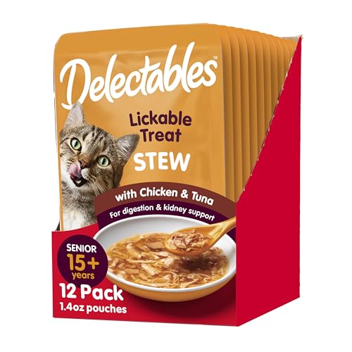 "Hartz Delectables Stew Senior Lickable Wet Cat Treats, Chicken & Tuna 1.4 Ounce (Pack of 12)"