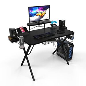 Atlantic Gaming Desk with Carbon-Fiber Desktop, X-Legs, Detachable Monitor Platform, Tablet/Phone Holder, Speaker Stands - Black