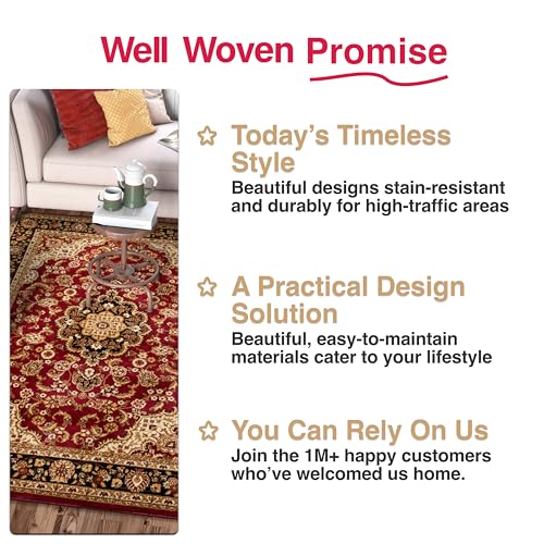 Well Woven Barclay Collection Medallion Kashan Red 5x7 Area Rug - for Living Room, Bedroom, and Dining Room