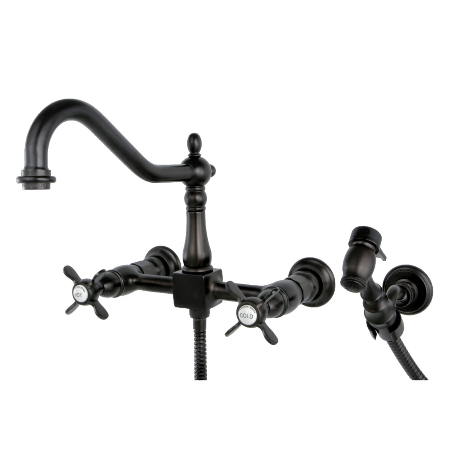 Kingston Brass KS7755ALBS+ English Country Kitchen Faucet with Brass Sprayer, Oil Rubbed Bronze Finish