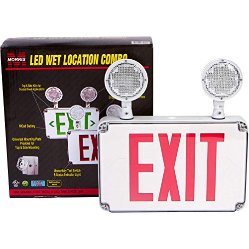 Morris 73456 LED Wet Location Combo Exit Sign and Emergency Light, Red Legend, White by Morris