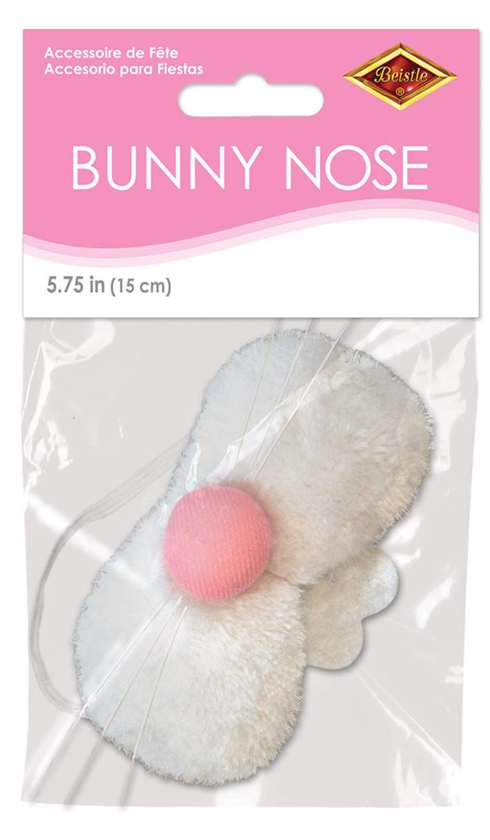 Beistle Plush Fabric Bunny Nose Easter Party Supplies, Halloween Costume Acessory, 5.75", White/Pink