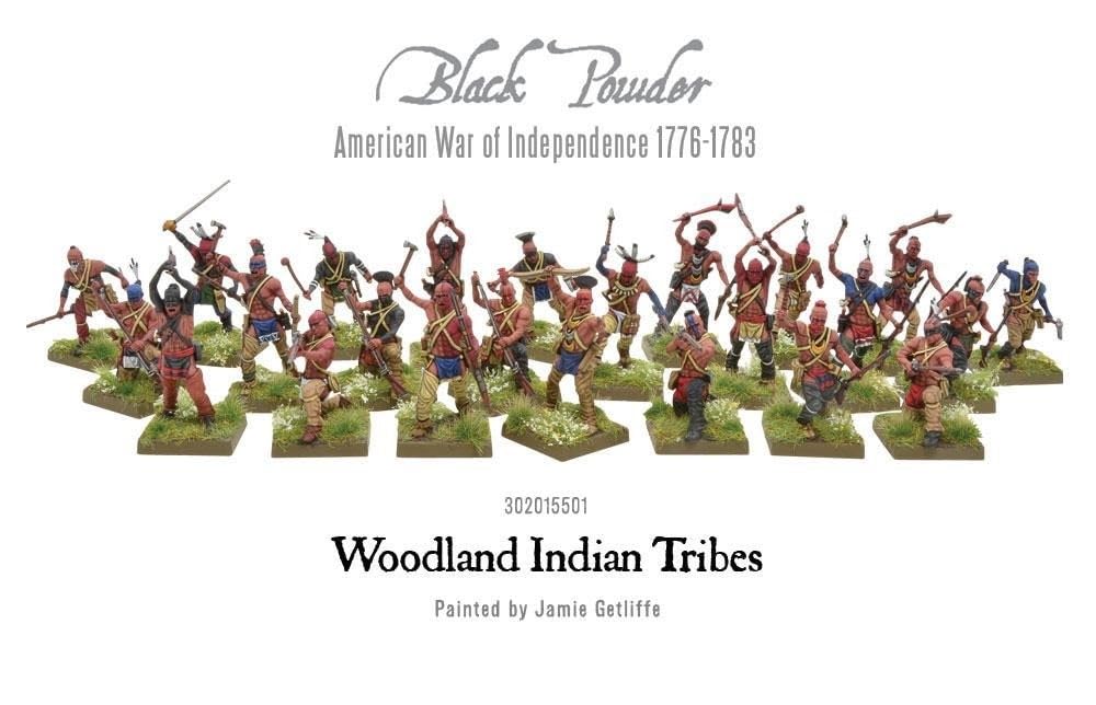 Warlord Black Powder Revolutionary War Native American Woodland Indians Tribe 1:56 Tabletop Miniatures - Plastic Paintable 1700-1900 Soldiers Set, Table Top 28mm Military Minifigures for Adults