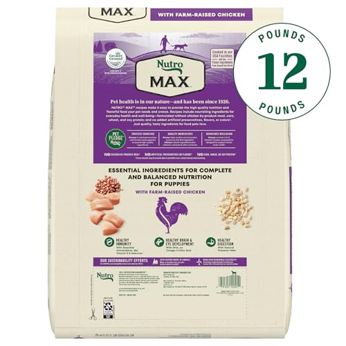 NUTRO MAX Puppy Recipe Dry Dog Food With Farm-Raised Chicken, 12 LB Bag