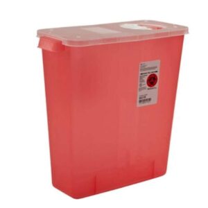 covidien 8527r multi-purpose containers with rotor and hinged opening lid, 3 gal capacity, 13.75" height x 6" depth x 13.75" width, transparent red (pack of 10)