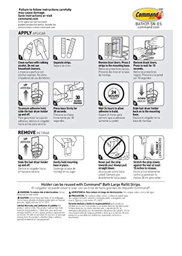 Command Bath Adhesive, 3 lb Capacity, BATH39-SN-ES Hair Dryer, Satin Nickel, 1-Holder, 2-Water-Resistant Strips, Organize Damage-Free, 0