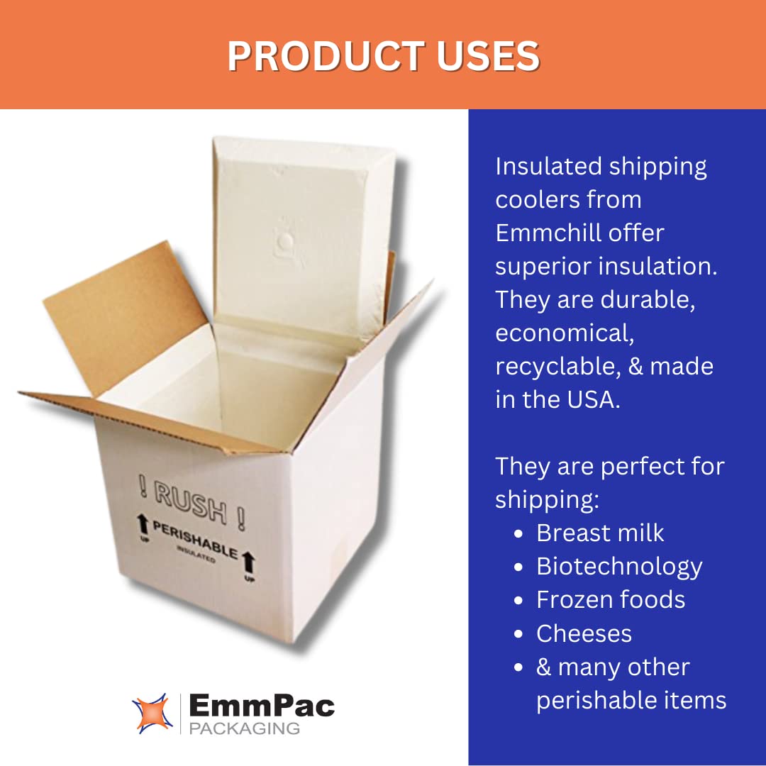 EmmChill SF14A Insulated Shipping Cooler, 14" x 14" x 14" (Inside 11" x 11" x 11")