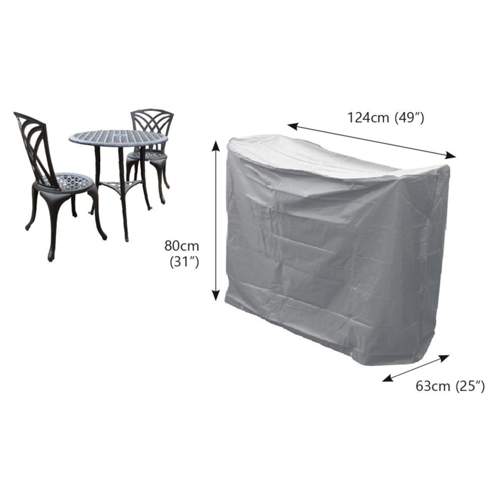 Bosmere Weatherproof Bistro Set Outdoor Cover for 2 Chairs & Round Table, 49" x 25" x 31", Gray