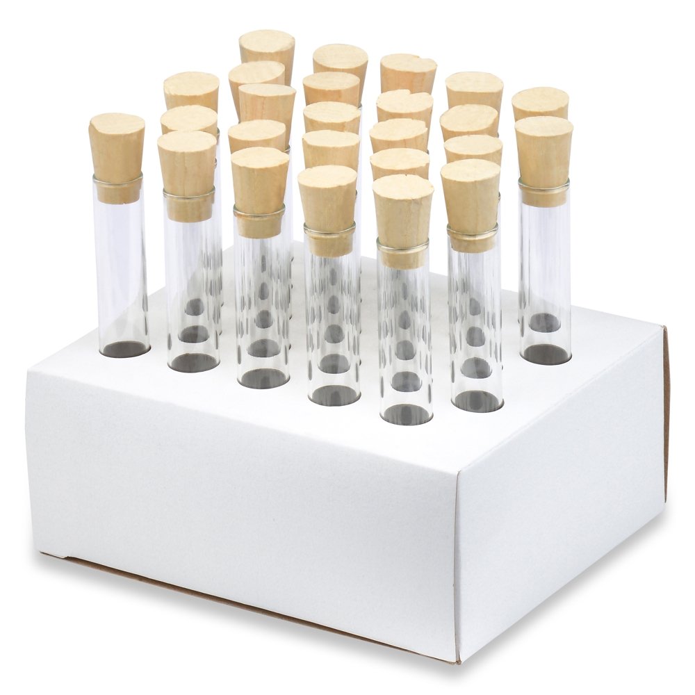 13x100mm Test Tubes with Cork Stoppers and Cardboard Rack, Borosilicate Glass, 7ml, Karter Scientific 220D6 (Pack of 25)