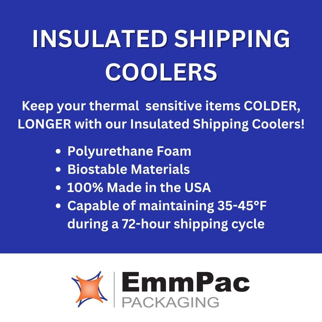 EmmChill SF16A Insulated Shipping Cooler, 16" x 12" x 12" (Inside 13" x 9" x 9")