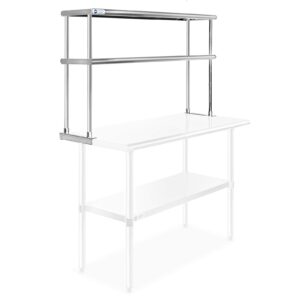 gridmann nsf stainless steel commercial 2 tier double overshelf 48 in. x 12 in. for kitchen prep & work table